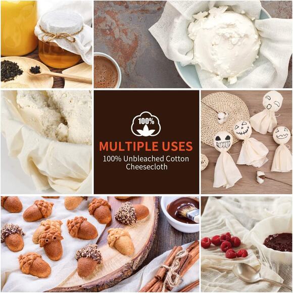 2 pk Unbleached Cheese Cloth Fabric for Straining Nut Milk, Cotton, Washable - Picture 3 of 12
